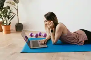 Person doing at home workout using fitness equipment
